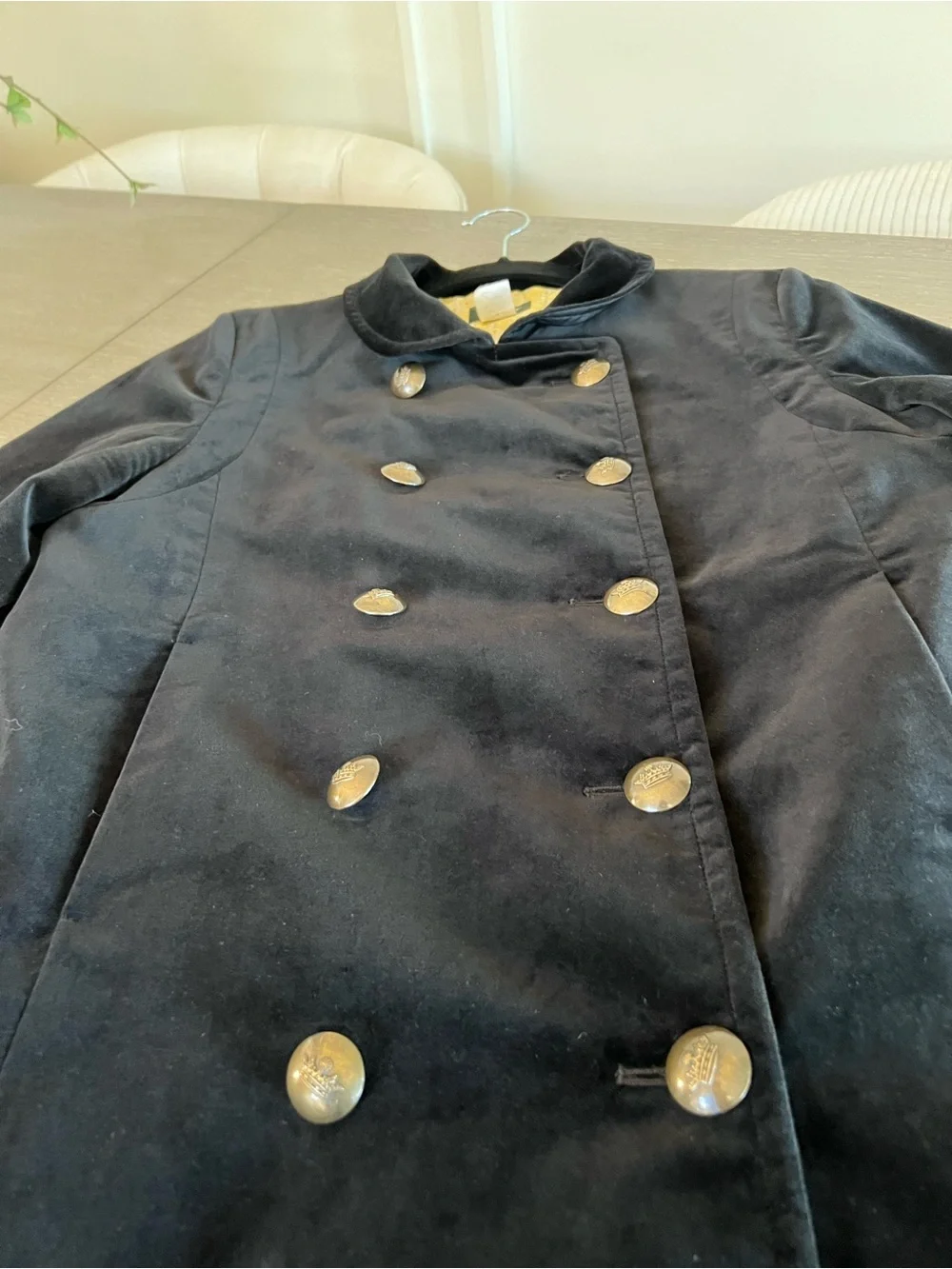 J. Crew Black Velvet Double-Breasted Peacoat